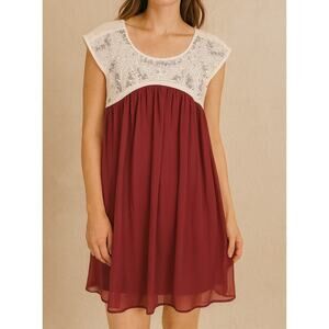 Alter'd State Babydoll Beaded Sequin Mini Dress M Burgundy Coquette Valentines